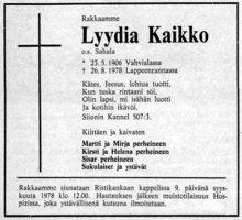 Kaikko Lyydia os. Sahala