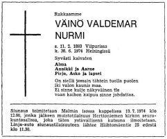 Nurmi Väinö Valdemar