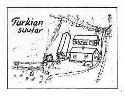 Semmi Koskelaisen o.s. Turkia piirros Turkian suutar-Matin ja Marian talosta. Mökki oli rapattu valkoiseksi.  