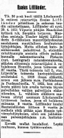 Ratavartija Esaias Liffländer - muistokirjoitus 1928