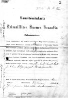 Keisarillisen Suomen Senaatin talousosaton suostumus tilan myynnistä 05.11.1902 Antti ja Elias Filipinpojat Koskelaiselle. 