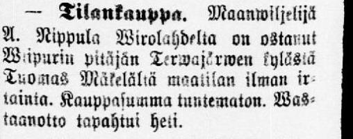 Ilmoitus tilakaupasta