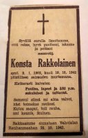 Konsta Rakkolaisen kuolinilmoitus lehdessä