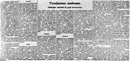 1. osa Karjala-lehdessä julkaistusta kertomuksesta Viipurin suojeluskuntapiirin joukkojen matkasta Helsingissä 16.5.1919 järjestettyyn lippujuhlapäivän paraatiin. (22.5.1919 Karjala n:o 116 s 3, Kansalliskirjaston digitaaliset aineistot))