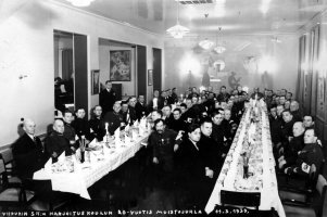 Viipurin Suojeluskunnan harjoituskoulun 20-vuotisjuhlan iltatilaisuus 11.3.1939 Viipurin Hotelli Continentalissa.