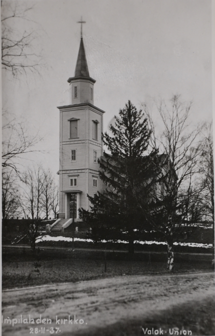 Impilahden kirkko vuonna 1937. Kirjan kuvitusta.